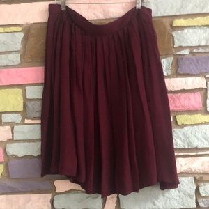 Talbots burgundy silk softly pleated skirt.